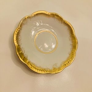 Antique French William Lycett porcelain scalloped edges detailing gold & white